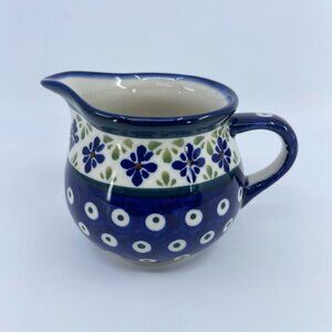 vintage boleslawiec polish pottery creamer "blue daisy" pattern handcrafted